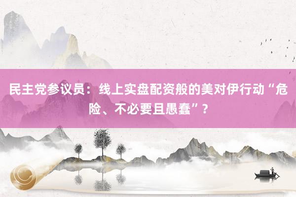 民主党参议员：线上实盘配资般的美对伊行动“危险、不必要且愚蠢”？