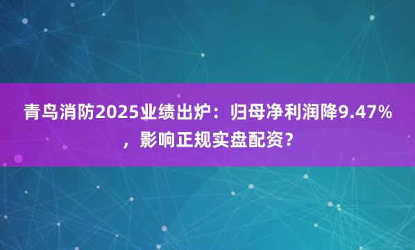 青鸟消防2025业绩出炉：归母净利润降9.47%，影响正规实盘配资？