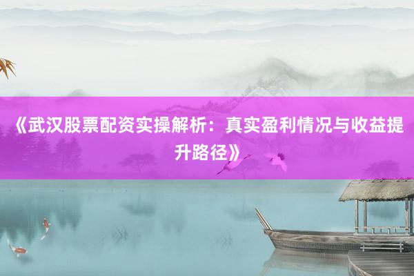 《武汉股票配资实操解析：真实盈利情况与收益提升路径》