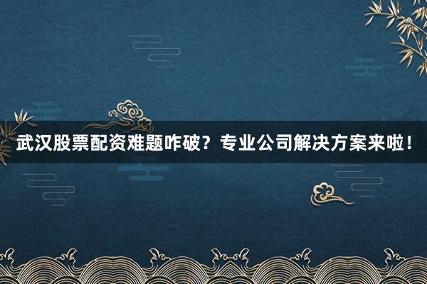 武汉股票配资难题咋破？专业公司解决方案来啦！